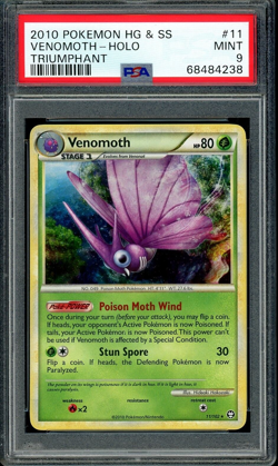 PSA 9 MINT Venomoth 11/102 (HGSS Triumphant) Holo Rare Pokemon Card - Image 1