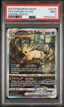 2023 POKEMON SWORD & SHIELD CROWN ZENITH #GG35 FULL ART/LEAFEON VSTAR PSA 9 - Image 1