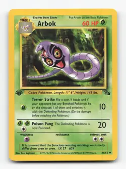 Pokemon TCG - Arbok 31/62 Uncommon Fossil 1st Edition - - Image 1