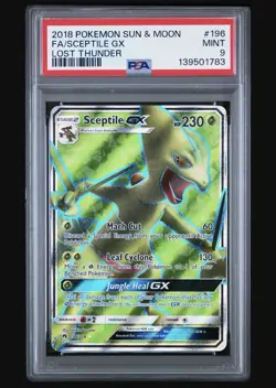 2018 POKEMON SUN & MOON LOST THUNDER 196 FULL ART/SCEPTILE GX Psa 9 Mint - Image 1