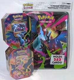 Pokemon TCG Mega Charizard EX Tins Set of 2 (X & Y) + Charizard Card Folder! - Image 1