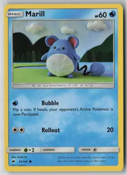 Marill 34/147 Pokemon Burning Shadows Common Near Mint Card (NM) 2 - Image 1