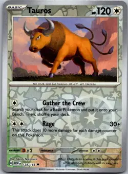 Tauros 128/165 Uncommon 151 Pokemon Reverse Holo Near Mint - Image 1
