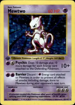 Pokemon Mewtwo 10/102 Base Set Holo 1st Edition Heavily Played - Image 1
