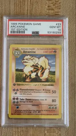 Pokemon Arcanine Base Set Shadowless 1st Edition Rare #23 PSA 10 Gem Mint - Image 1