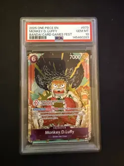 2025 ONE PIECE PROMOS BANDAI CARD GAMES FEST #073 MONKEY D. LUFFY PSA 10 - Image 1