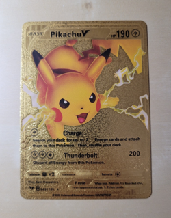 Fan Art - Pikachu V Gold Foil Textured Collector Pokemon Card HP190 043/185 - Image 1