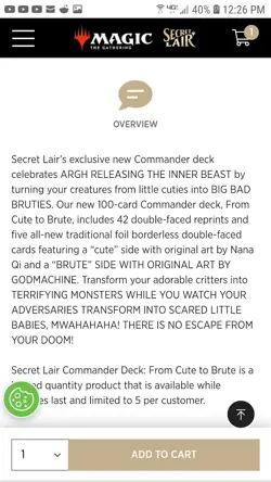 Secret Lair Magic The Gathering From Cute To Brute Commander Deck Sealed lN HAND - Image 5