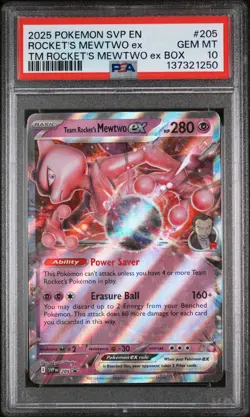 2025 POKEMON SVP EN-SV BLACK STAR PROMO #205 TEAM ROCKET'S MEWTWO EX PSA 10 - Image 1