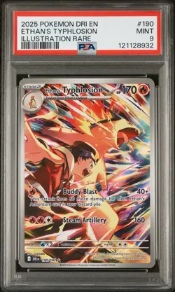 2025 POKEMON DRI EN-DESTINED RIVALS ILLUSTRATION RARE ETHAN'S TYPHLOSION PSA 9 - Image 1
