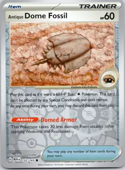 Antique Dome Fossil 152/165 C 151 Pokemon Reverse Holo Near Mint - Image 1