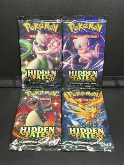 Pokemon 4x Hidden Fates Booster Pack Lot Factory Sealed - All 4 Full Art Set - Image 1