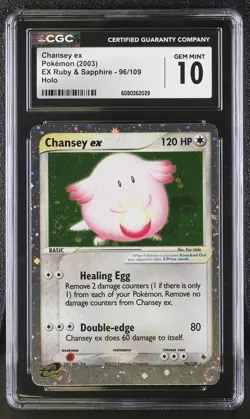 CGC 10 GEM MINT Chansey ex EX Ruby & Sapphire 96/109 Holo SWIRLS Pokemon Card - Image 1