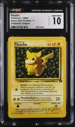 1999 Pokemon League Pikachu Black Star Promo BSP #1 CGC 10 - Image 1