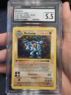 Pokemon TCG Machamp Holo Rare 1st Edition Shadowless 8/102 CGC 5.5 - Image 1