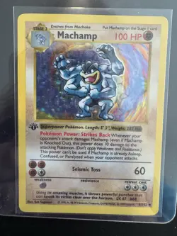 Pokemon Machamp Base Set 8/102 1st Edition Holo Rare 100 HP Stage 2 WOTC - Image 1