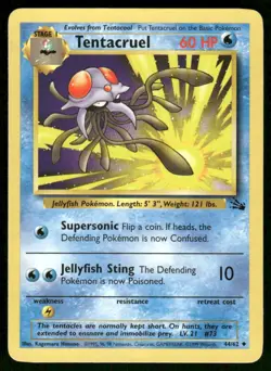 Pokemon Cards Tentacruel 44/62 UNLIMITED Fossil WOTC Uncommon LP *2 - Image 1