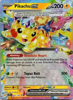 Pokemon TCG Pikachu EX Surging Sparks Ultra Rare Card 057/191 - Image 1
