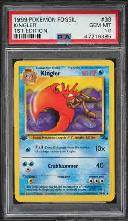 1999 Pokemon Card Fossil Set 1st Edition Kingler #38 PSA 10 38/62 Uncommon Eng - Image 1