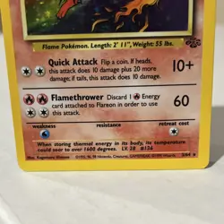 Pokemon Flareon Jungle Holo Rare 3/64 Unlimited 70 HP English TCG Card - Image 3