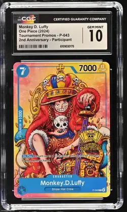 One Piece TCG Monkey D. Luffy 2nd Anniversary Stamped English #P-043 CGC 10 - Image 1