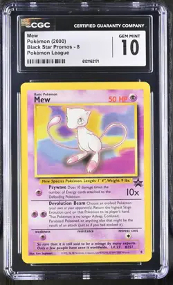 CGC 10 GEM MINT Mew 2000 Black Star Promos 8 Pokemon League Pokemon Card - Image 1