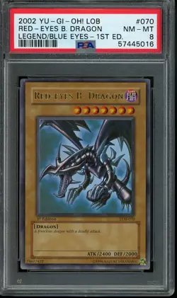Red-Eyes B. Dragon 1st Edition LOB-070 - 2002 YuGiOh - PSA 8 - Glossy - Image 1