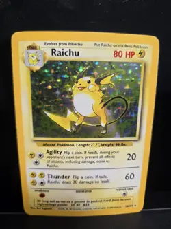 Pokemon TCG Base Set Raichu Holo Rare Card 14/102 Vintage MP Condition - Image 1