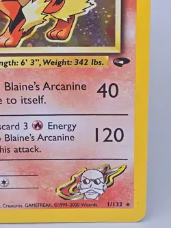 Blaine's Arcanine - 1/132 - Pokemon Gym Challenge Unlimited Holo Rare Card - Image 4