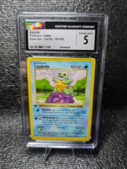 CGC 5 Squirtle 1999 Base Set 1st Edition Shadowless 63/102 Pokemon Card - Image 1