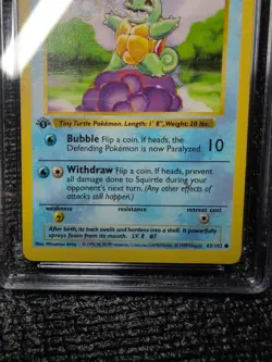 CGC 5 Squirtle 1999 Base Set 1st Edition Shadowless 63/102 Pokemon Card - Image 3