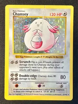Chansey 3/102 1999 Base Set Shadowless Pokemon Card WOTC Vintage Holo Rare - Hp - Image 1