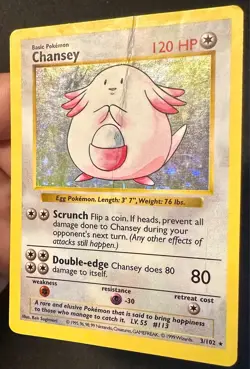 Chansey 3/102 1999 Base Set Shadowless Pokemon Card WOTC Vintage Holo Rare - Hp - Image 2