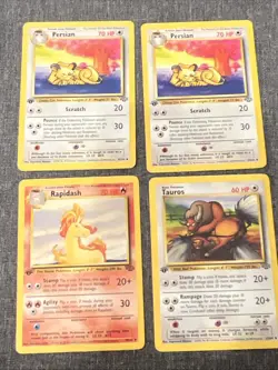 Lot Of 4 Pokemon Jungle 1st Edition Cards Persian(2)/Rapidash/Tauros - Image 1