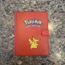 Vintage 1999 Pokemon Pikachu Red Binder TCG Album Snap 30 Page Holder & cards - Image 1