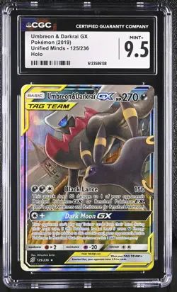 CGC 9.5 MINT+ Umbreon & Darkrai GX 2019 Unified Minds 125/236 Holo Pokemon Card - Image 1