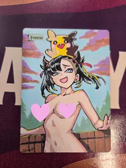 MTG Forest Marnie Waifu Alter Hand Painted by BAZAYO 18+ Adult Art - Image 2