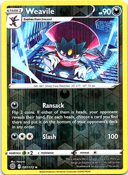 Weavile 087/172 Reverse Holo Pokemon Brilliant Stars Light Play - Image 1