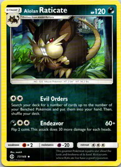 Alolan Raticate 77/149 Uncommon SM Base Set LP Pokemon - Image 1