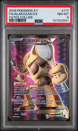 2016 POKEMON XY FATES COLLIDE #117 FULL ART/ALAKAZAM EX PSA 8 - Image 1