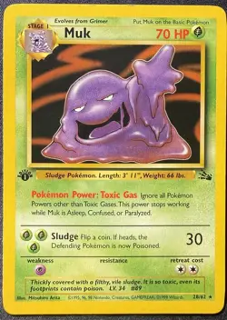 Pokemon TCG Muk 28/62 Fossil Ser First Edition Non-Holo Rare Vintage - Image 1