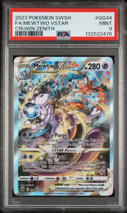 2023 POKEMON SWORD & SHIELD CROWN ZENITH #GG44 FULL ART/MEWTWO VSTAR PSA 9 - Image 1
