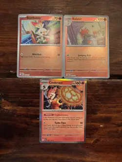 Pokemon Scorbunny 026/132 & Raboot 027/132 RH & Cinderace 028/132 Holo LOT! - Image 1