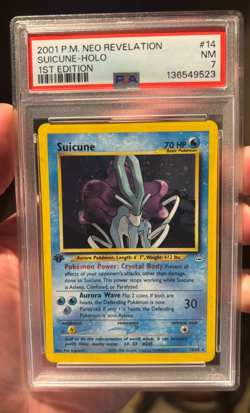 2001 POKEMON NEO REVELATION 1ST ED #14 SUICUNE-HOLO PSA 7 - Image 1