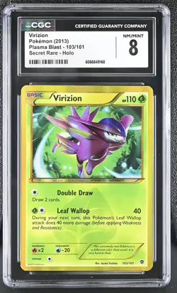 CGC 8 Virizion 2013 Plasma Blast 103/101 Secret Rare Holo Pokemon Card - Image 1