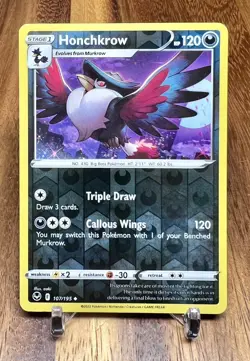 Honchkrow 107/195 Reverse Holo Silver Tempest Pokemon Card NM - Image 1