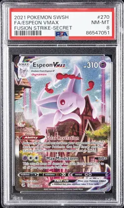 2021 POKEMON SWORD & SHIELD FUSION STRIKE SECRET #270 FULL ART/ESPEON VMAX PSA 8 - Image 1