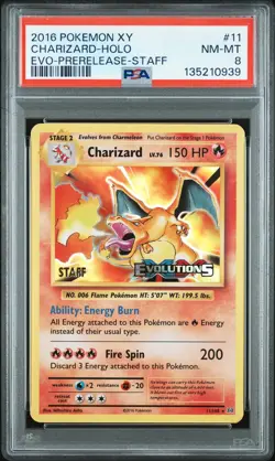 2016 Pokemon XY Charizard Holo Evolutions Staff Prerelease #11 PSA 8 - Image 1