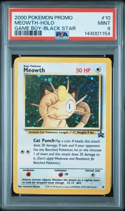 2000 POKEMON PROMO BLACK STAR GAME BOY #10 MEOWTH-HOLO PSA 9 - Image 1