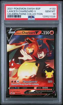 2021 POKEMON SWSH BLACK STAR PROMO CELEBRATIONS COLL LANCE'S CHARIZARD V PSA 10 - Image 1